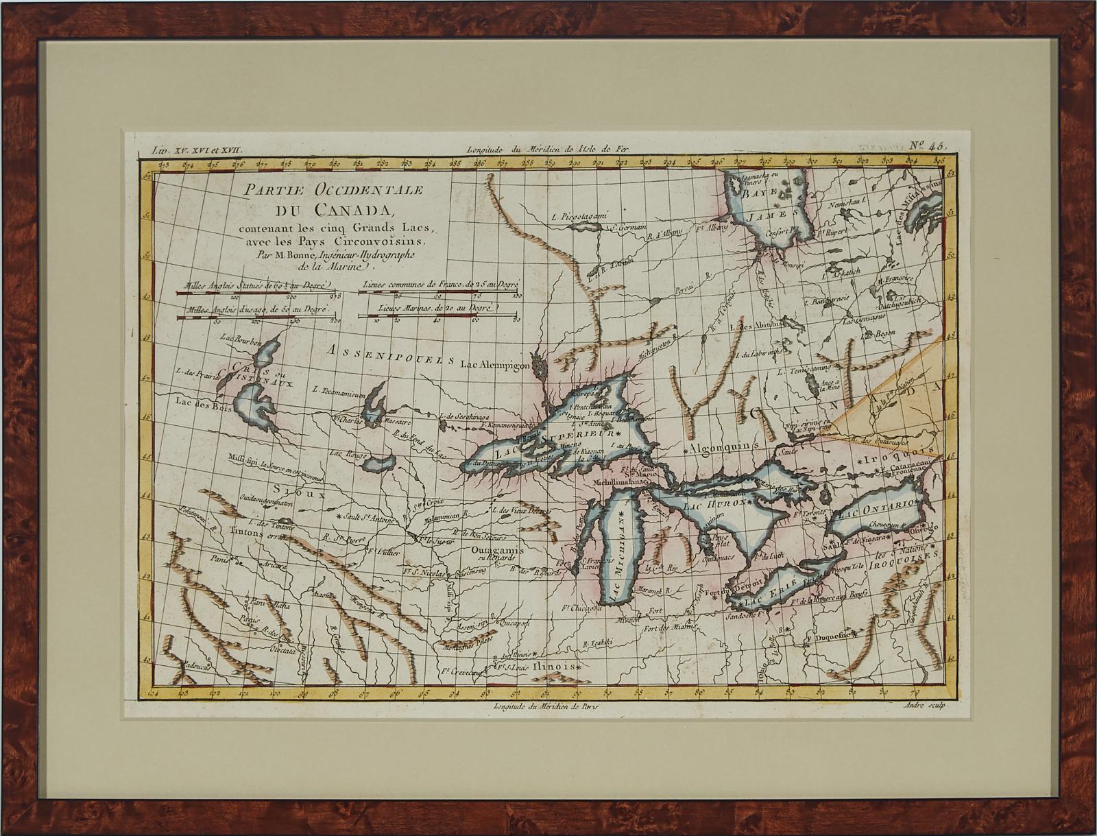 Rigobert Bonne (1727-1794) - Partie Occidentale Du Canada.Contnant Les Cinq Grands Lacs, Avee Les Pays Circonvoisins