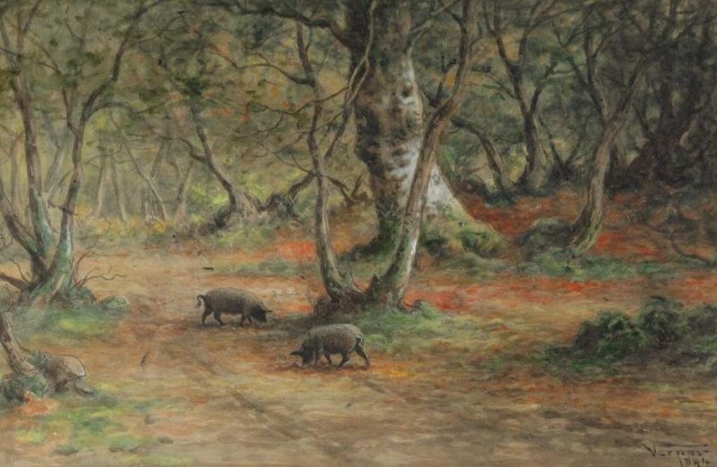 Frederick Arthur Verner (1836-1928) - Boars In Burnham Woods