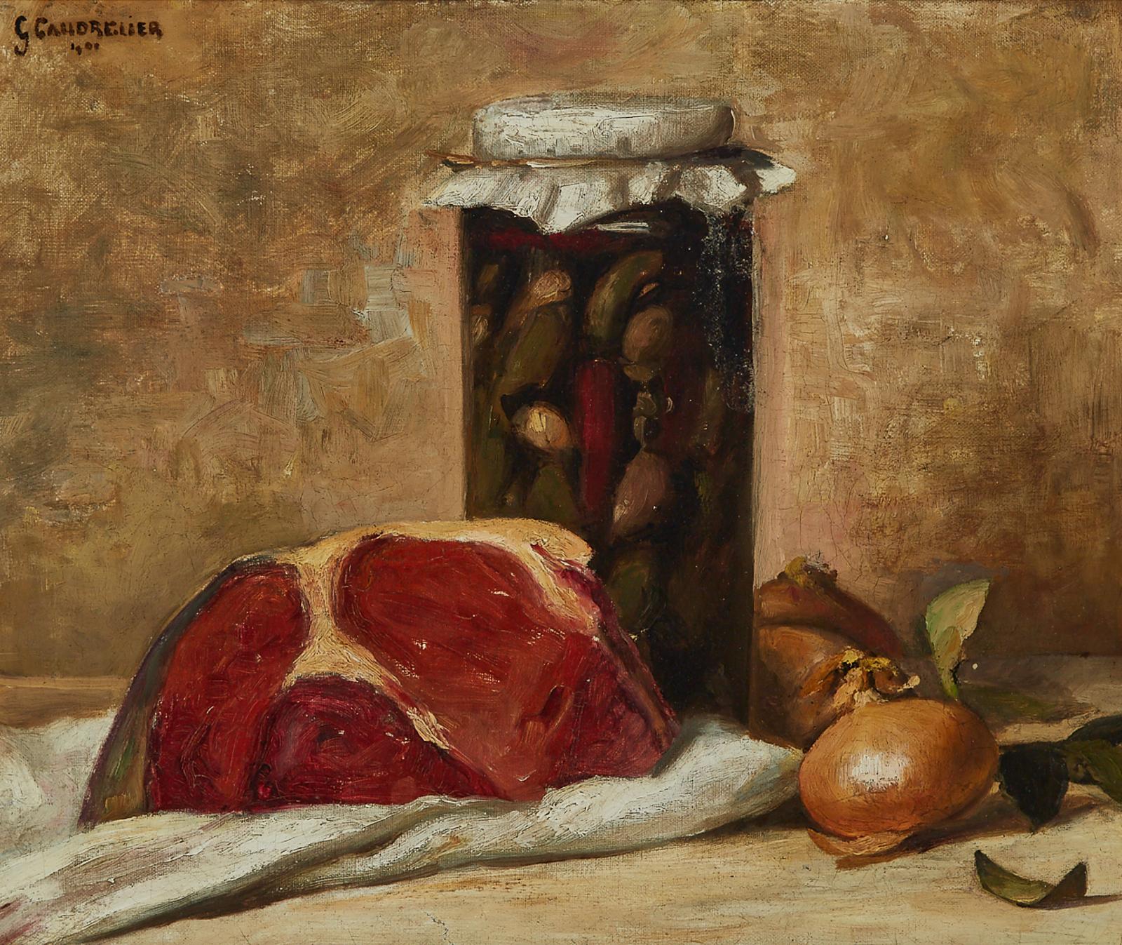 Gérard Caudrelier - Still Life With Meat, Onions And Preserved Pickles, 1901