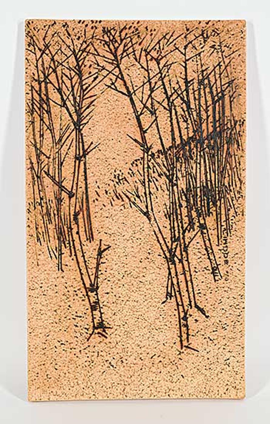 Luke Orton Lindoe (1913-1998) - Untitled - Flat Ceramic with Tree Detailing