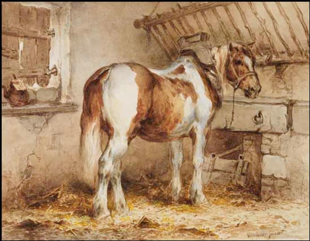 Wouter Verschuur the Younger (1841-1936) - A Piebald Horse in a Stable