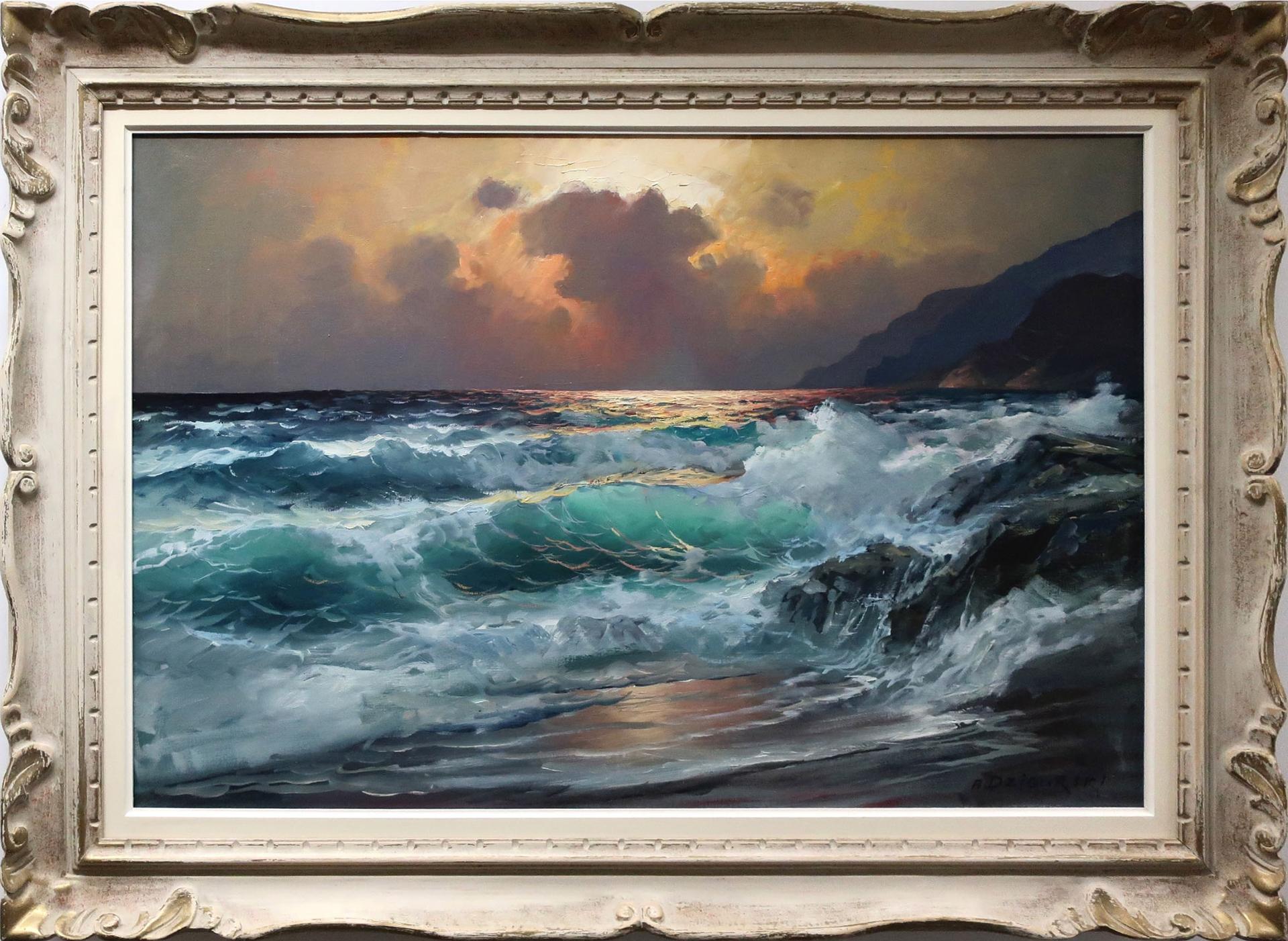 Alexander Dzigurski (1911-1995) - Untitled (Crashing Waves At Sunset)