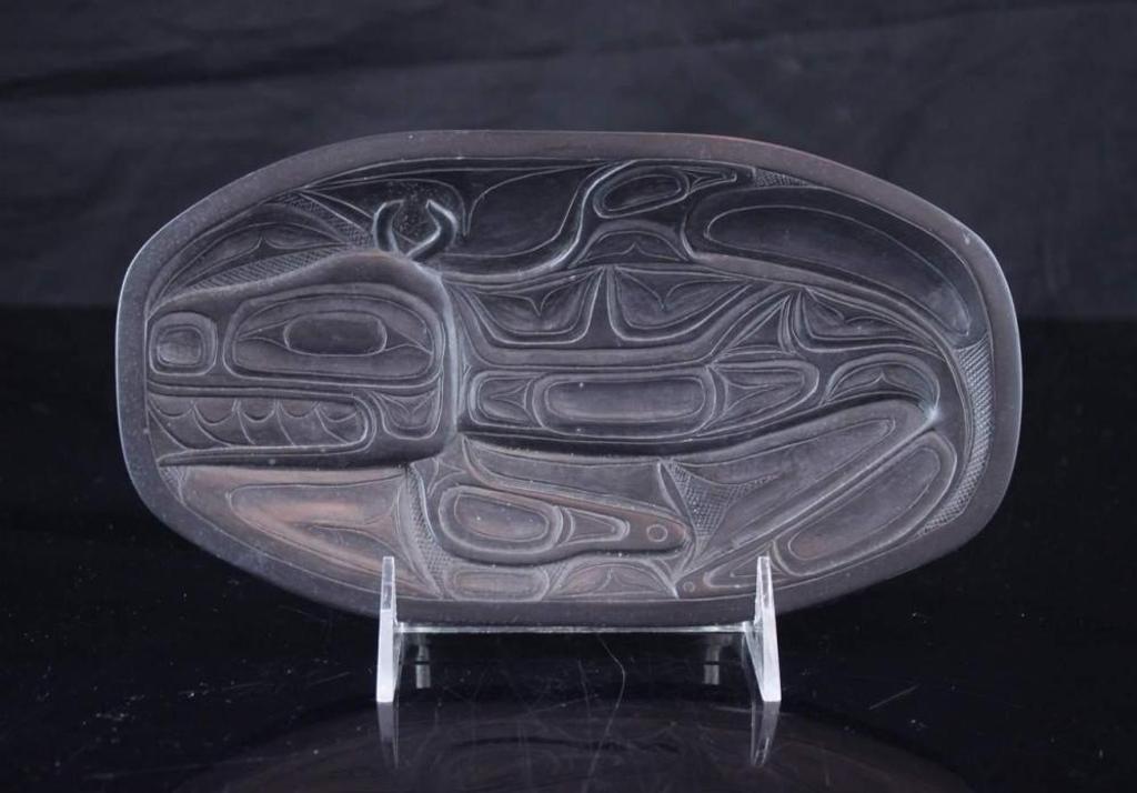 Rufus Moody (1923-1998) - a carved argillite oval dish decorated with an image of Killer Whale