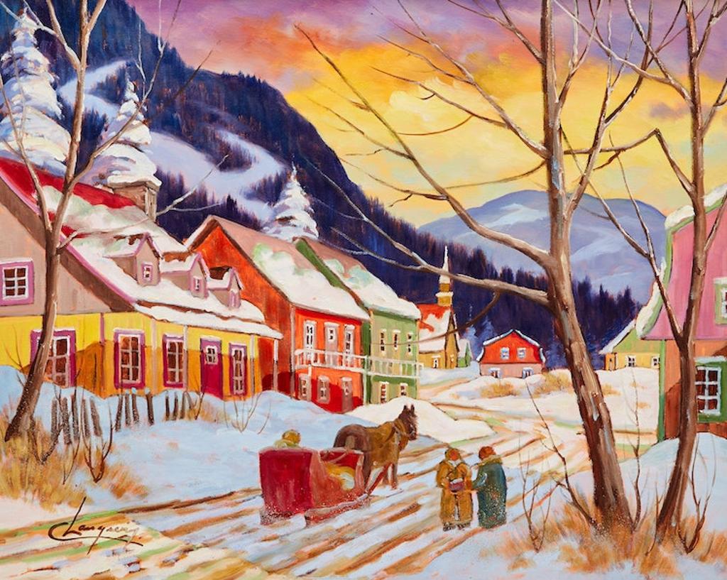 Claude Langevin (1942) - Winter Village with Horse and Sleigh