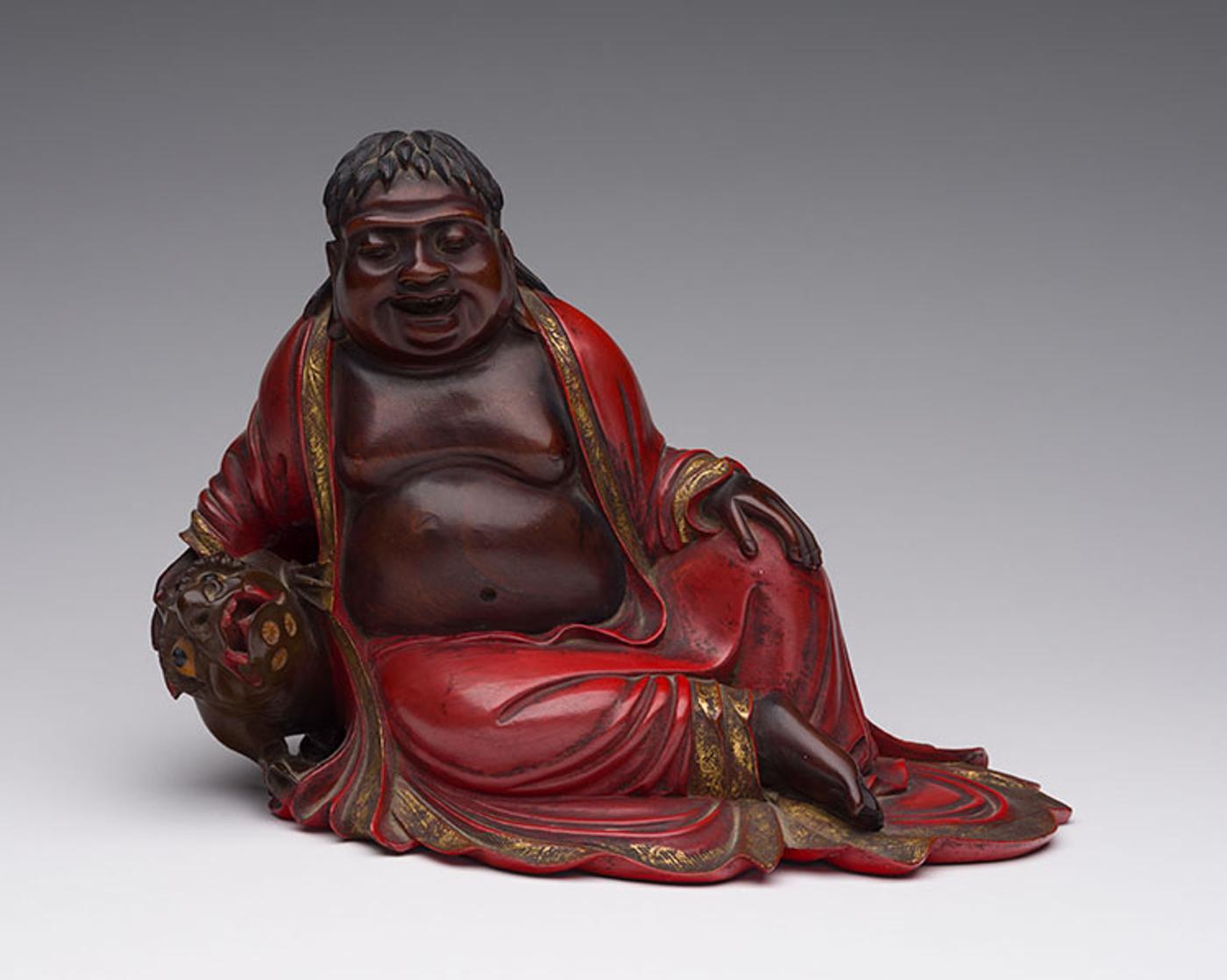 Japanese Art - A Japanese Lacquered Wood Figure of Gama Sennin, Meiji Period (1868-1912)