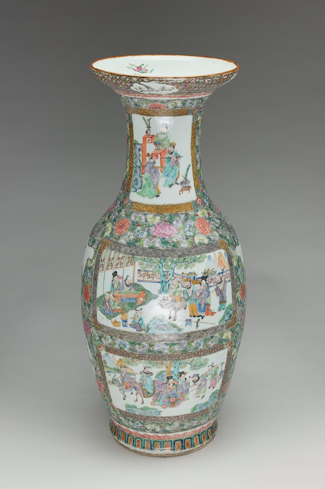Chinese Art - A Large Export Canton Rose 'Figural' Vase, circa 1850
