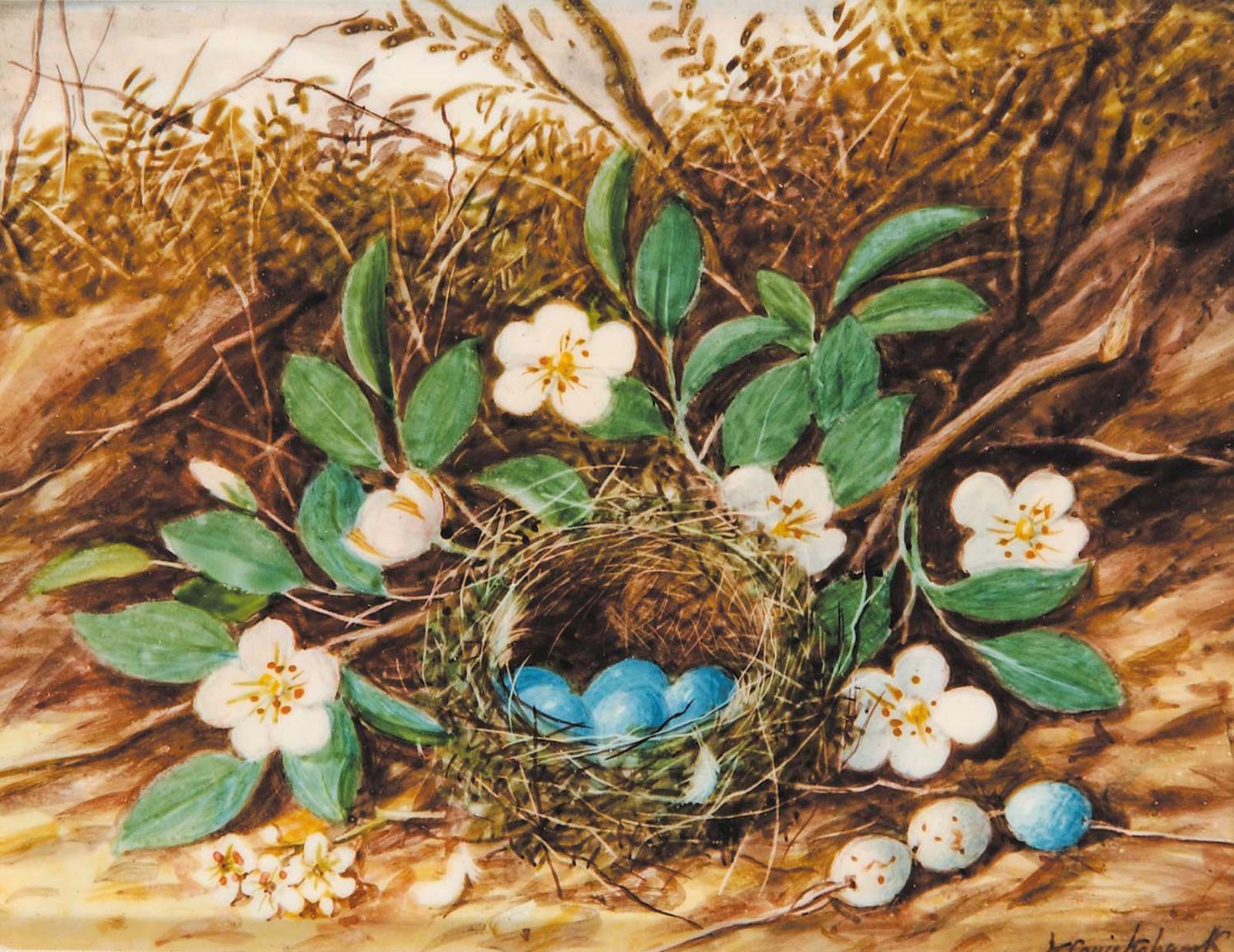 William M. Cruikshank (1849-1922) - Bird's Nest [with Blue Eggs] and Flowers