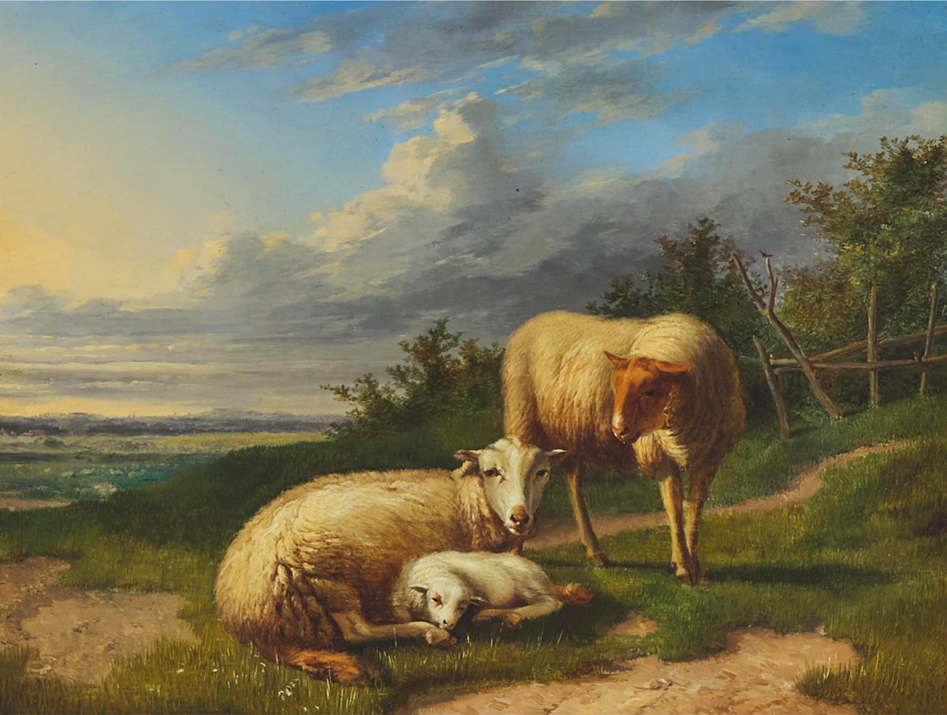 Style of Eugene Verboeckhoven - Sheep Family