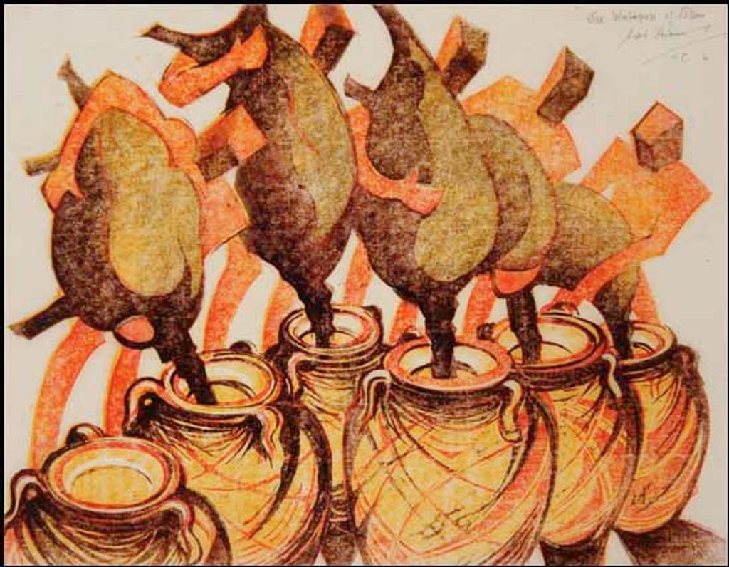 Sybil Andrews (1898-1992) - Six Waterpots of Stone