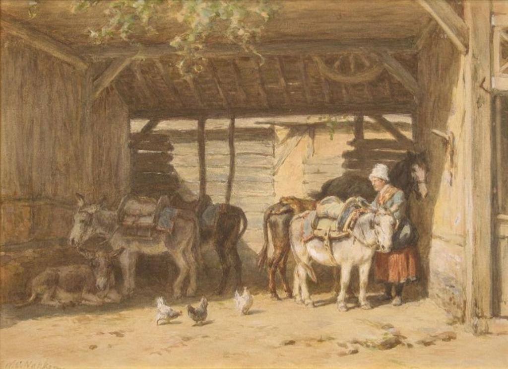 Willem Carel Nakken (1835-1926) - Tending to the Mules