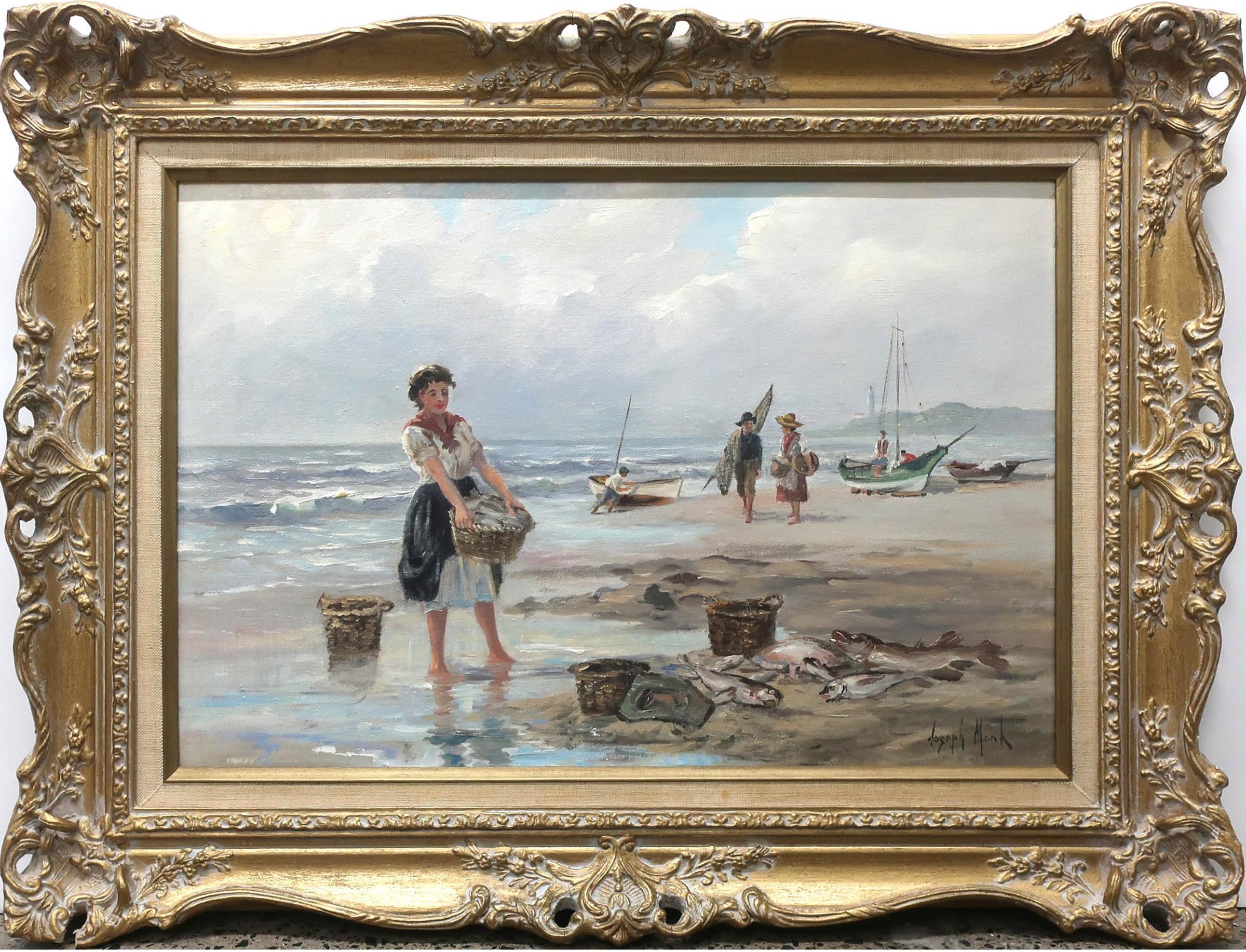 Joseph Monk (1908-1984) - Fisherfolk On The Beach