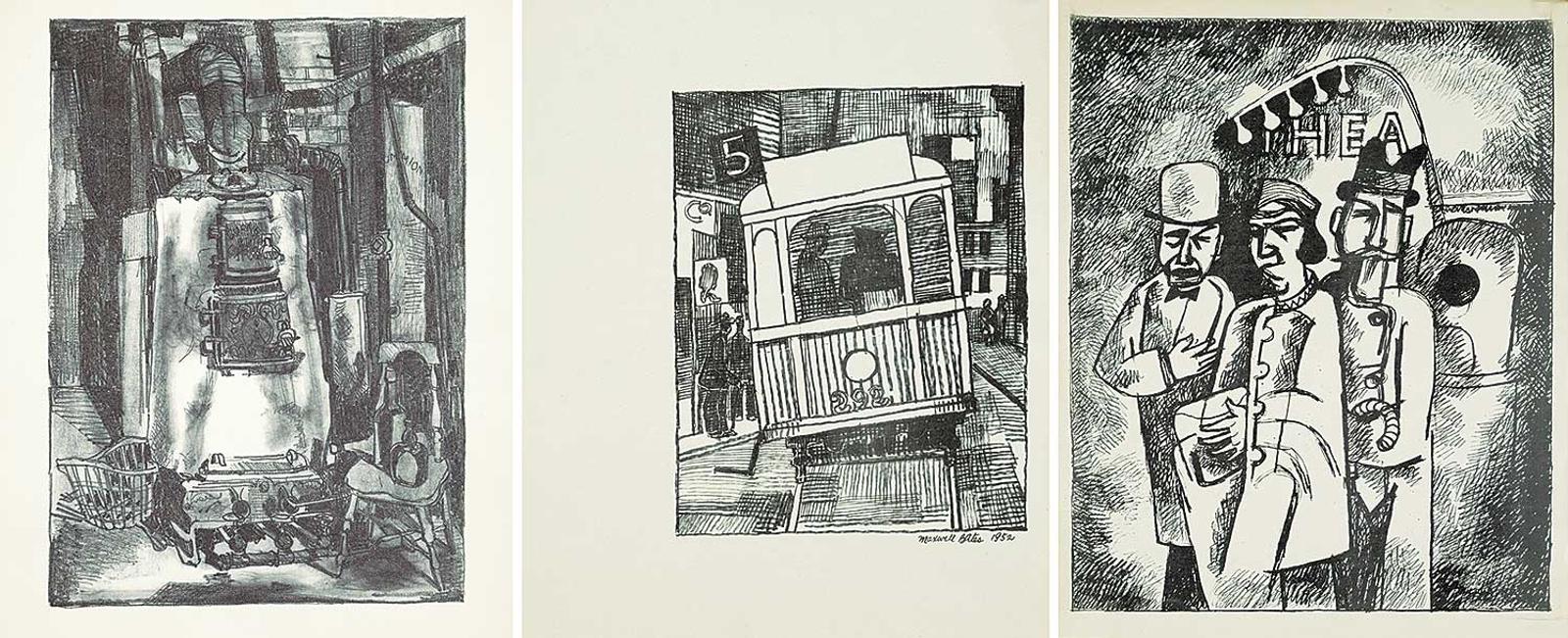 Maxwell Bennett Bates (1906-1980) - Three Bates Prints [Untitled - John Snow's Furnace / Untitled - Street Car / Theatre]