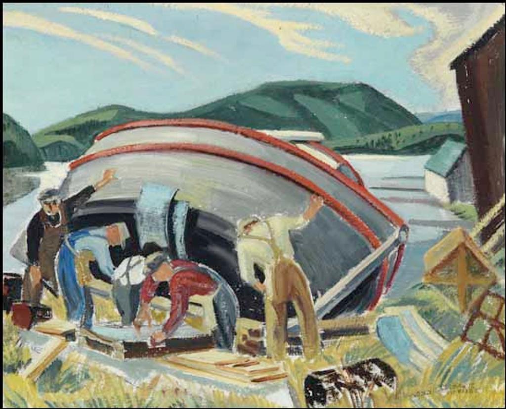 Muriel Yvonne Mckague Housser (1898-1996) - Repairing the Boat, Lake Superior/Untitled (verso)