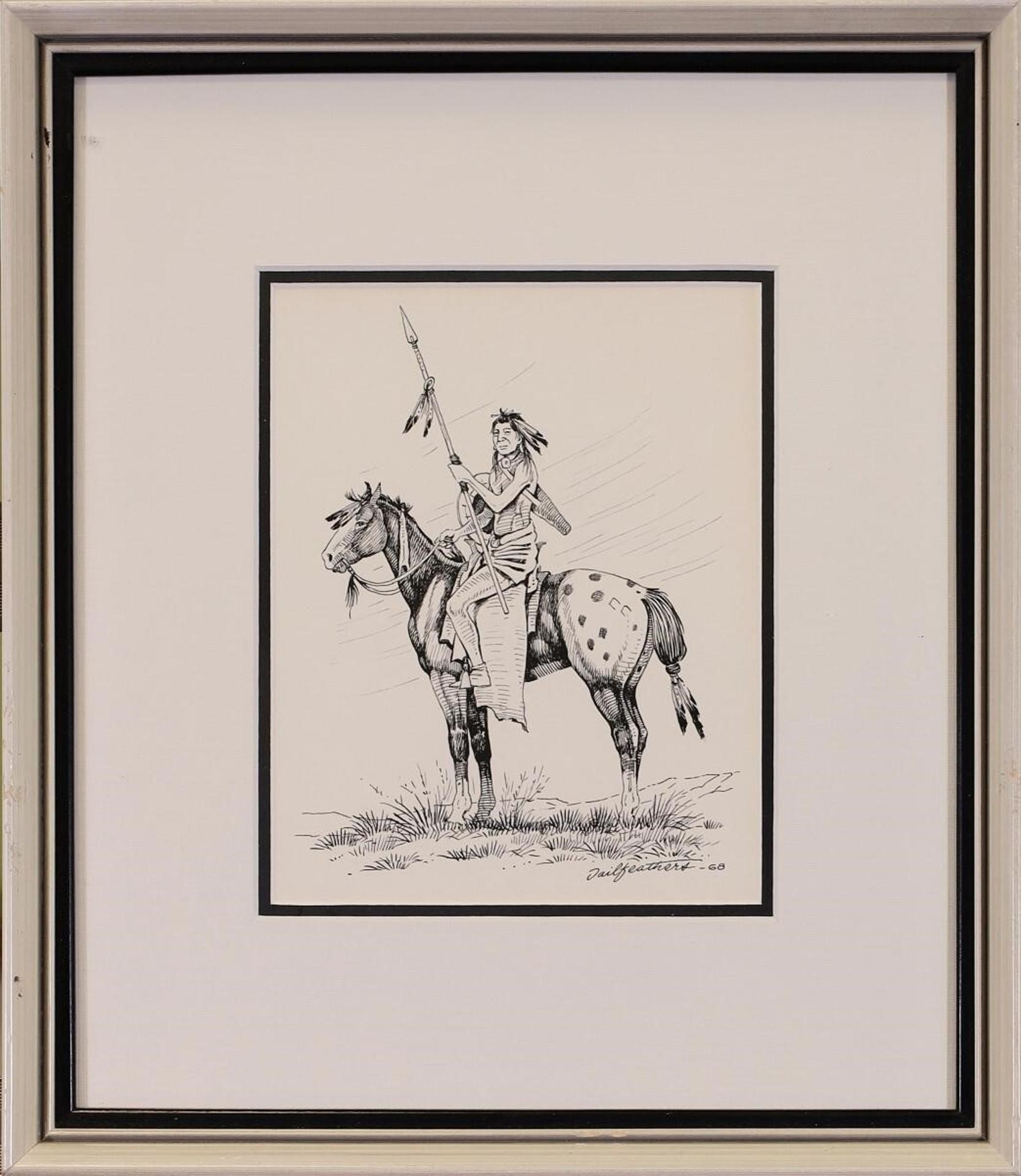 Gerald T. Tailfeathers (1925-1975) - Untitled, Rider with Spear on Appaloosa; 1968