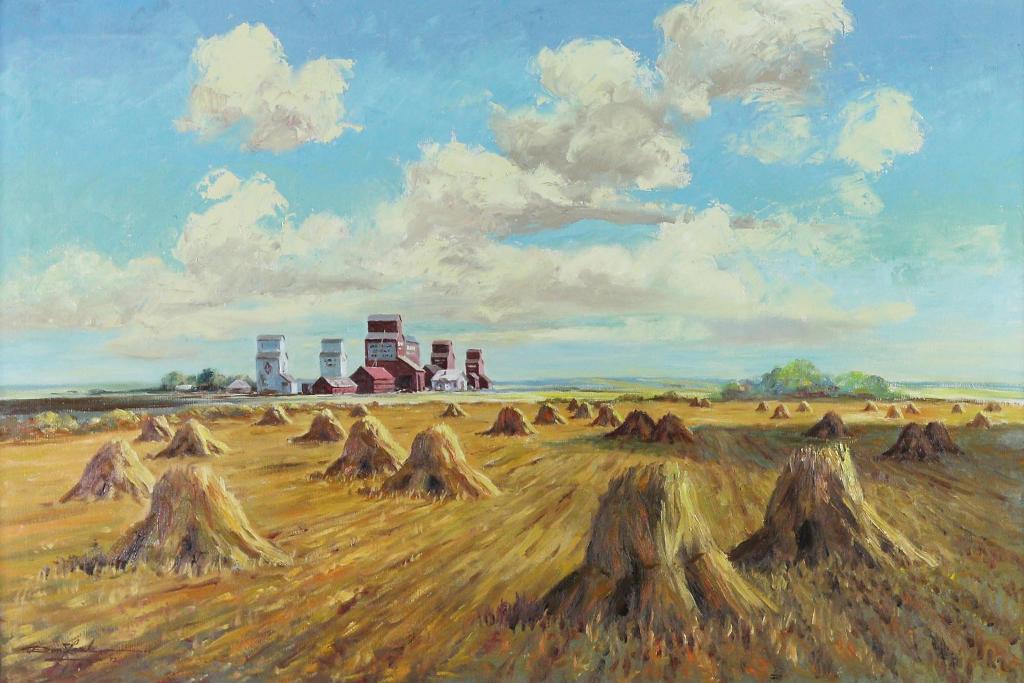Don Frache (1919-1994) - Grain Elevators And Stooks;1972