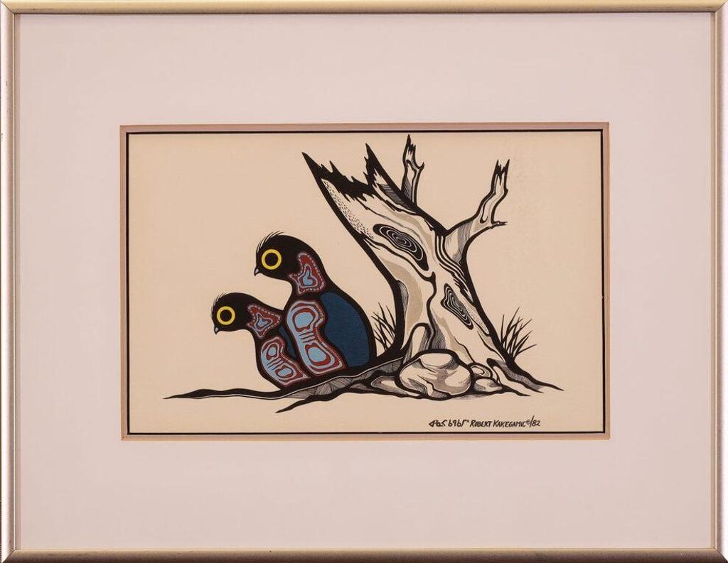 Robert Kakegamic (1944) - Untitled, Two Birds by a Tree; 1982