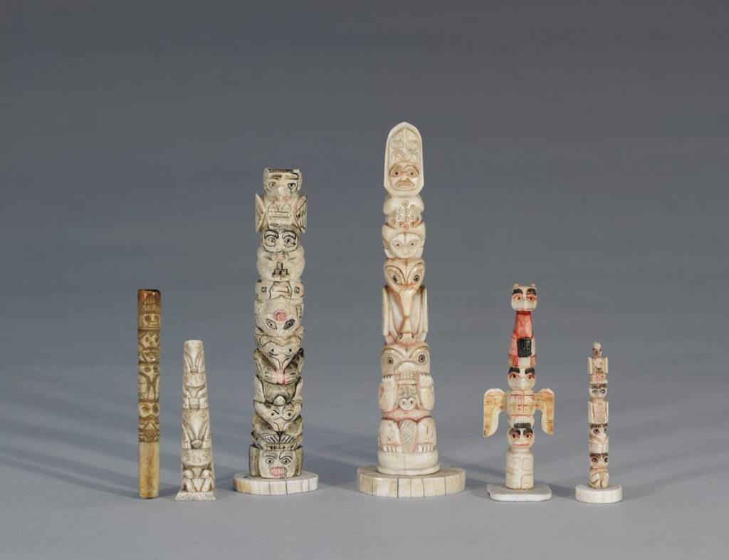 Haida Artist - Five Miniature Totems And One Cigarette Holder
