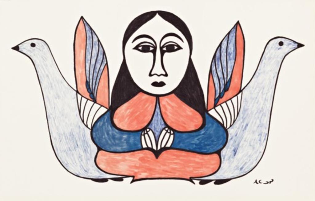 Pitaloosie Saila (1942-2021) - Woman and Two Birds, ca. 1971-73