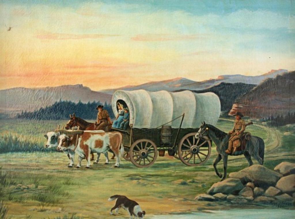 Hugo J. Thiele - Covered Wagon at Sunset