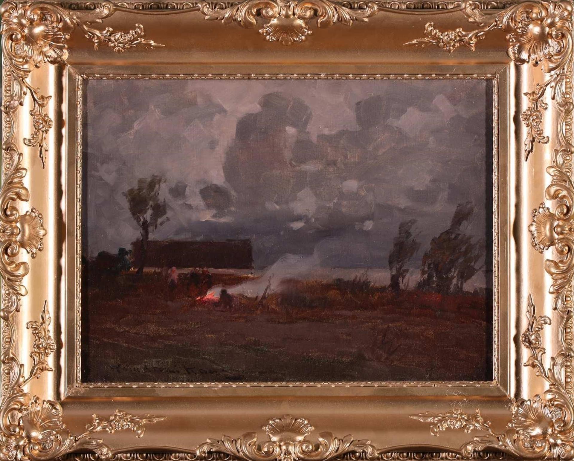Endre Komaromi-Kacz (1880-1969) - Untitled, Campfire on a Farmstead