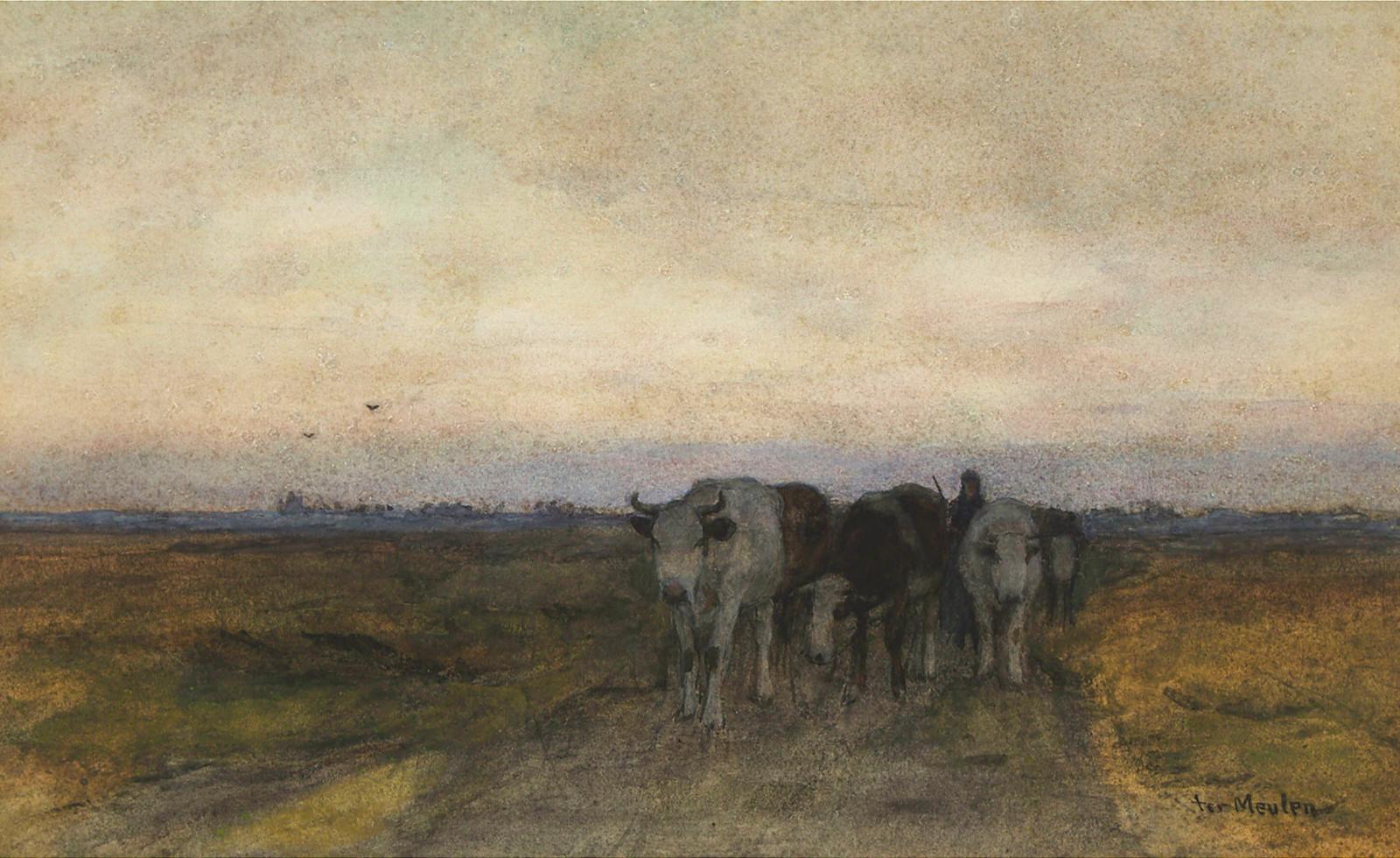 Frans Pieter Meulen (1843-1927) - Farmer And Oxen Team
