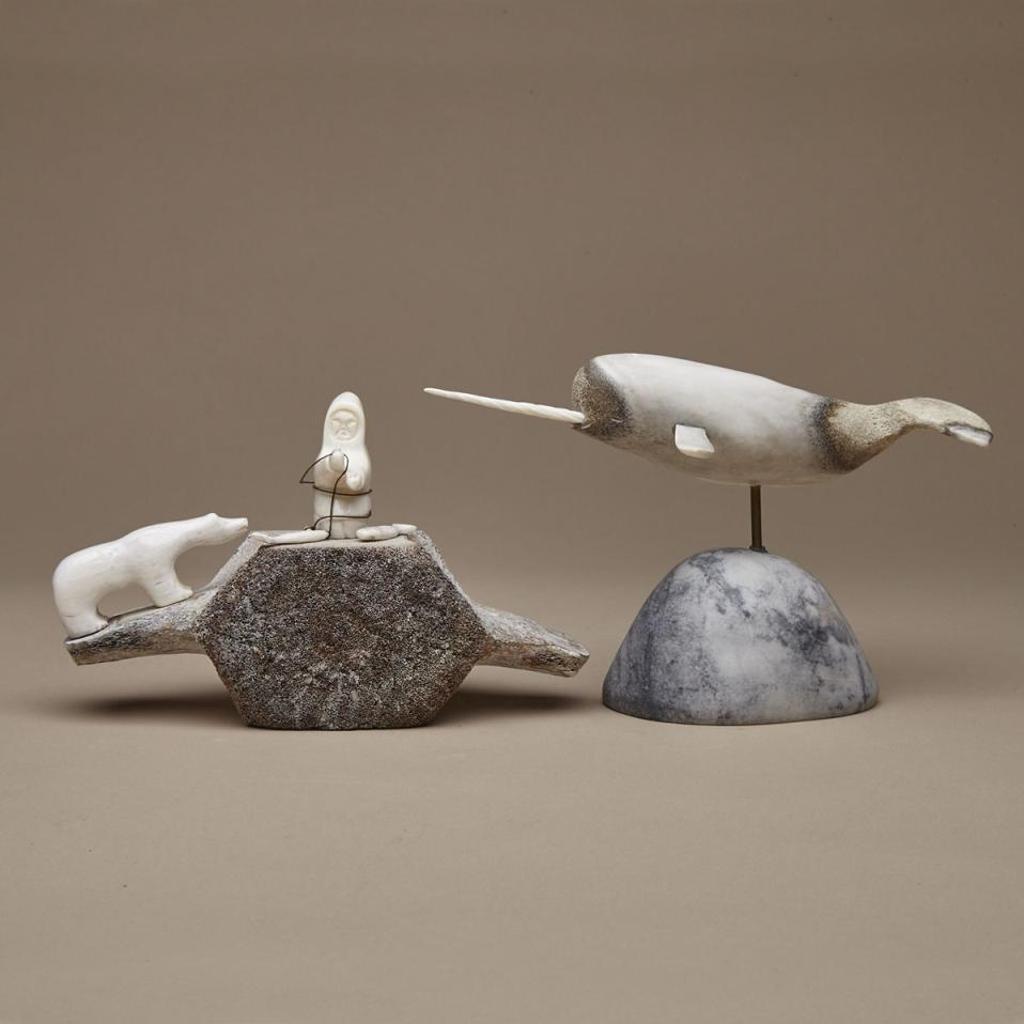 Crow - Hunting Scene On Vertebrae; Narwhal