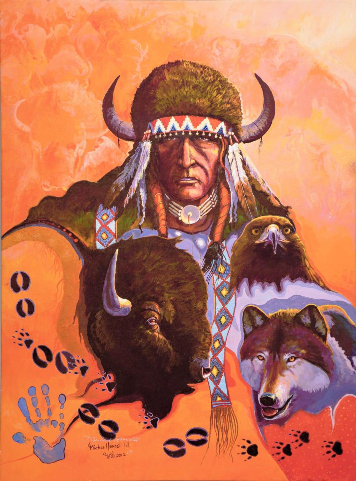 Michael Lonechild (1955) - Untitled - Buffalo Hunters