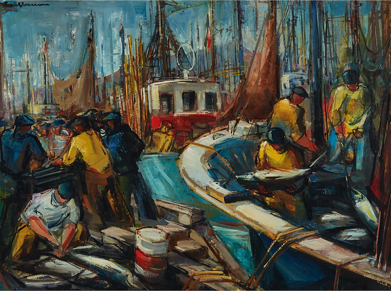 Rodolphe Caillaux (1904-1990) - Fishermen Working At Harbour