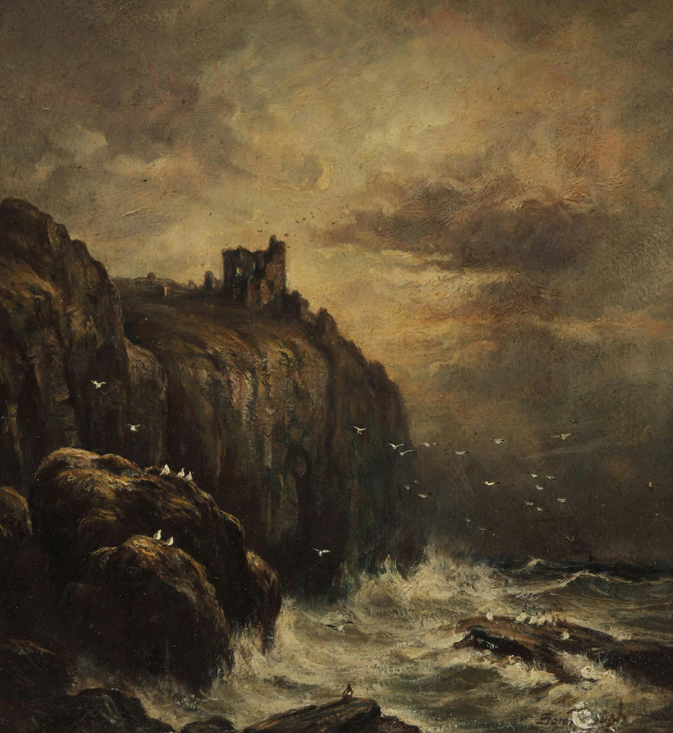 Samuel Bough (1822-1878) - Shoreline with Crashing Waves