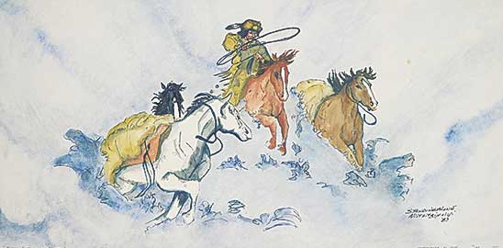 Henry [Niitsitaipoiyi] Standing Alone (1935-2010) - Driving Packhorses in Blizzard #16/199