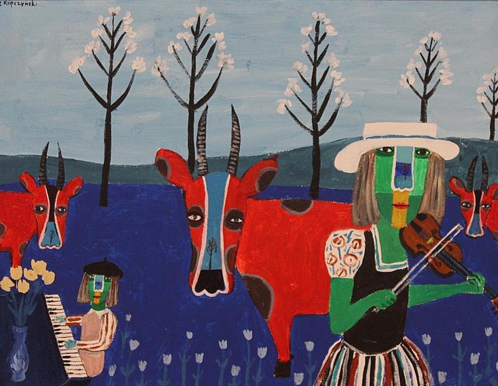 Zbigniew Stanley Kupczynski (1928) - Pianist and Violinist Amongst Red Cows