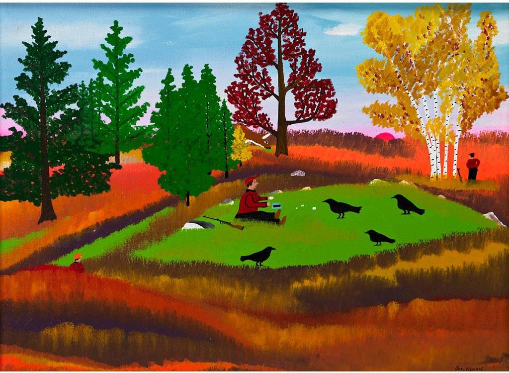Joe Norris (1925-1996) - Three Hunters, Crows And Deer