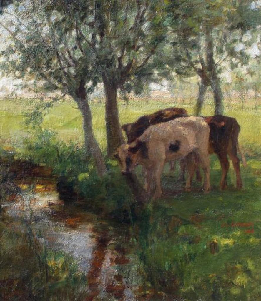 James Lillie Graham (1873-1970) - Cattle Watering In The Shade Of The Trees; 1908