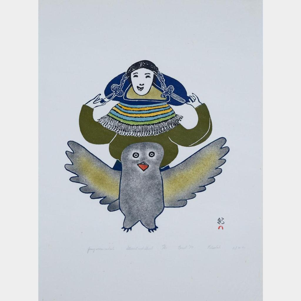 Pitseolak Ashoona (1904-1983) - Young Woman And Owl
