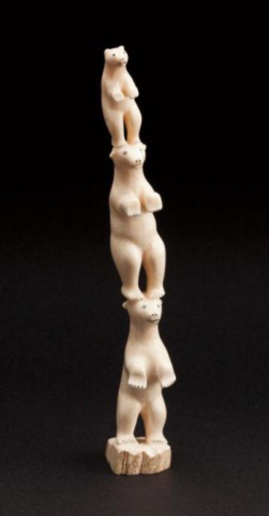 Simeonie Aqpik (1948) - Totem in the form of three bears, 1969, ivory, 9.875 x 1.5 x 3.5 in, 25.1 x 3.9 x 8.9 cm