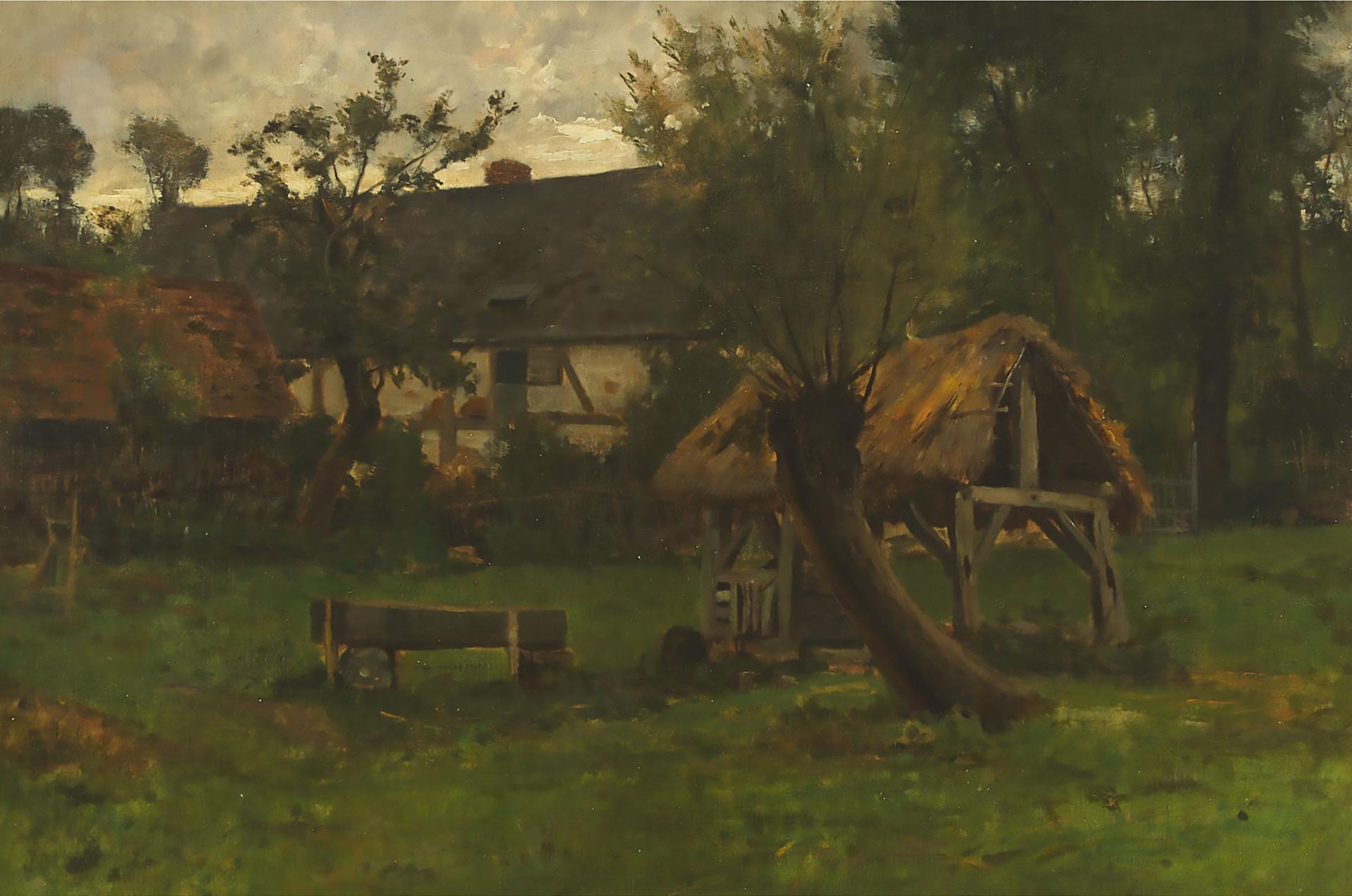 Jacob Henricus Maris (1837-1899) - Shady Backyard With Farm House And Thatched Hut