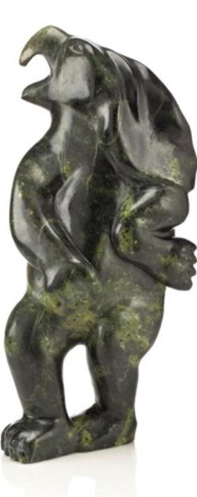 Qaqaq (Kaka) Ashoona (1928-1996) - Bird Spirit (Shaman?), ca. 1970-72, Mottled dark green stone