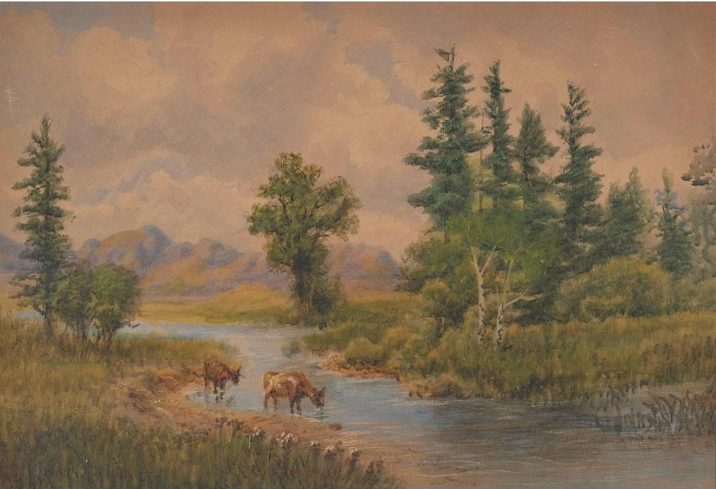 Thomas Mower Martin (1838-1934) - Cattle In A Stream