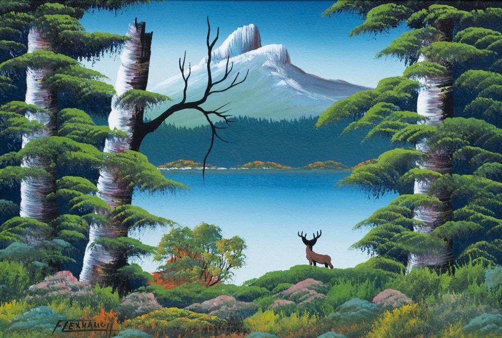 Levine Flexhaug (1918-1974) - Untitled - Landscape With Elk