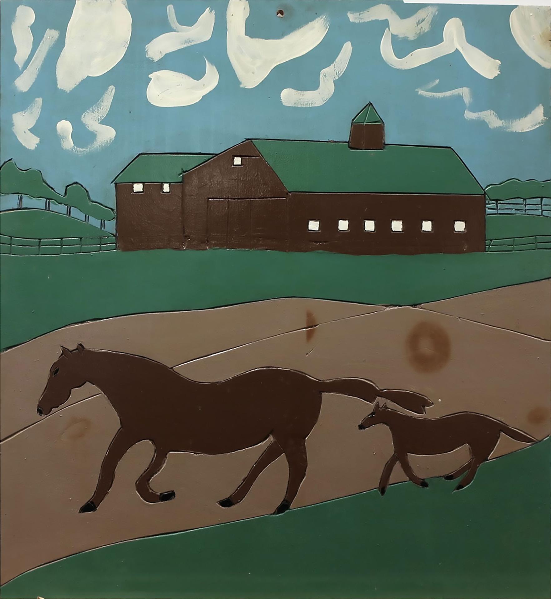 Gilbert Desrochers (1926-1990) - Untitled (Barn With Horse & Colt)