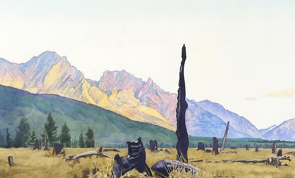Walter Joseph (W.J.) Phillips (1884-1963) - Burnt Timber In A Rocky Mountain Valley; 1945