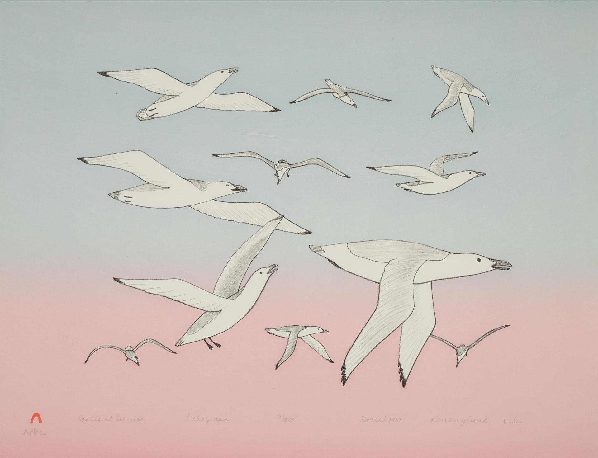 Kananginak Pootoogook (1935-2010) - Gulls At Sunrise, 1981