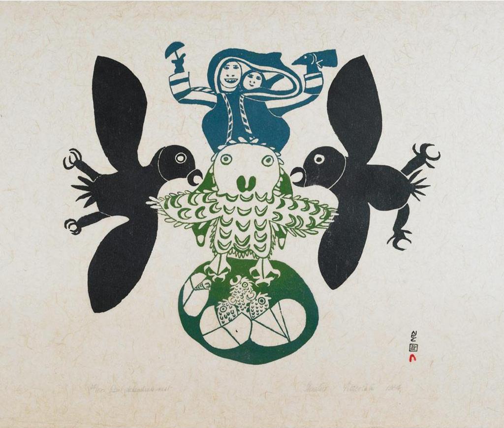 Pitseolak Ashoona (1904-1983) - Owl Defending Nest