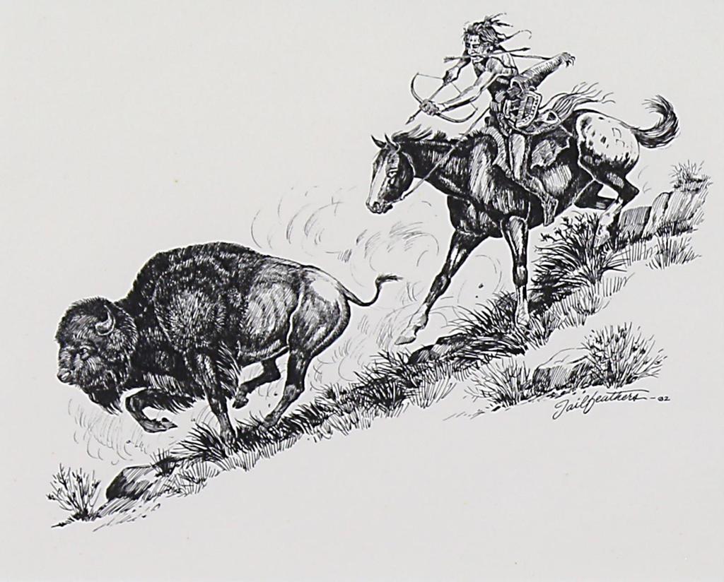 Gerald T. Tailfeathers (1925-1975) - Buffalo Hunt; 1962