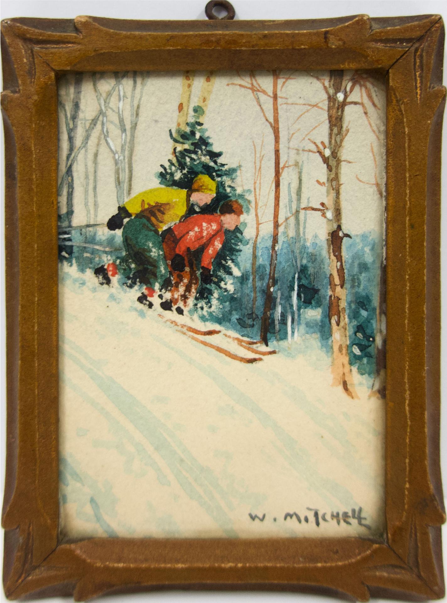 Willard Morse Mitchell (1879-1955) - Skiers On The Slopes Of The Famous Laurentian Mountains