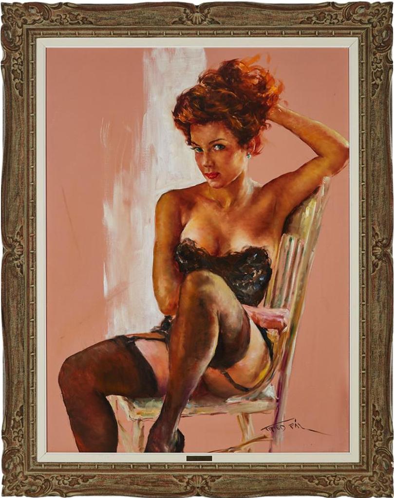 Pál Fried (1893-1976) - Red-Haired Beauty Seated In Black Lingerie