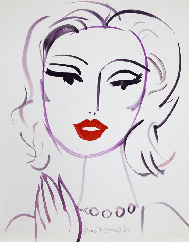 Rene Marcil (1917-1993) - Untitled - Portrait With Red Lips