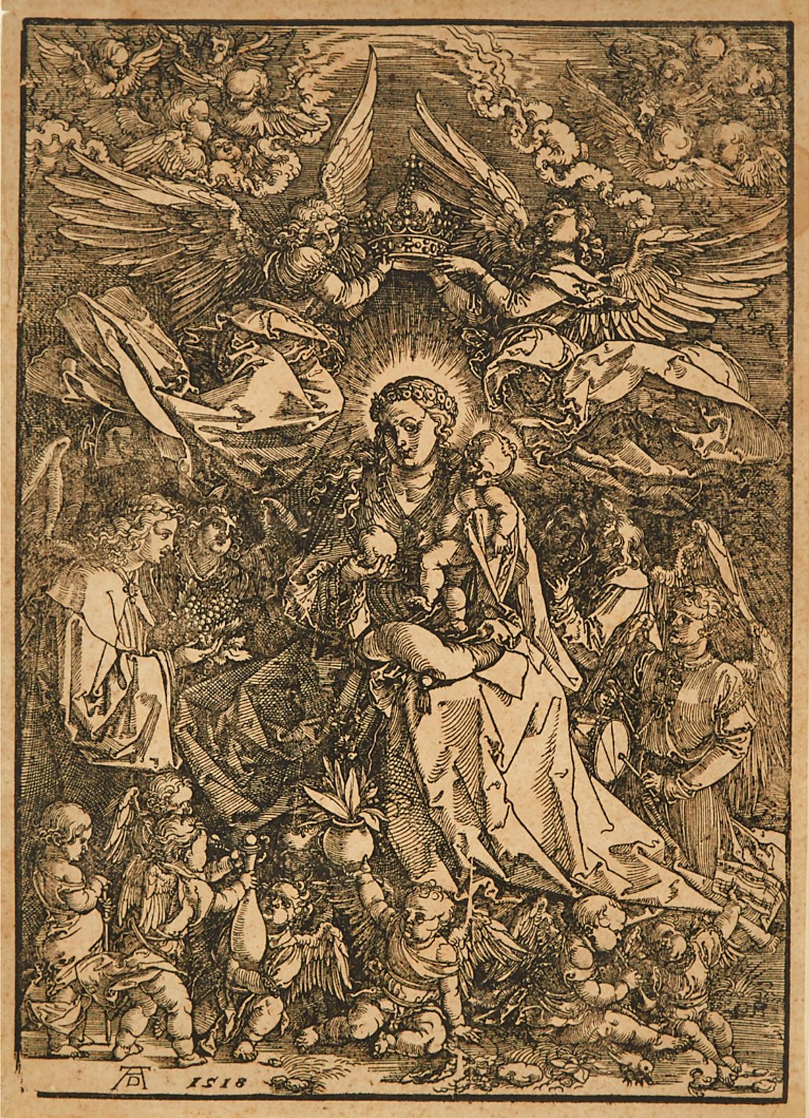 Albrecht Dürer (1471-1528) - Madonna Queen Of The Angels (The Virgin Surrounded By Many Angels), 1518 [bartsch, 101; Meder 211, Ii C (Of G, Left With The Missing Lower Corner)], Impression From 1590