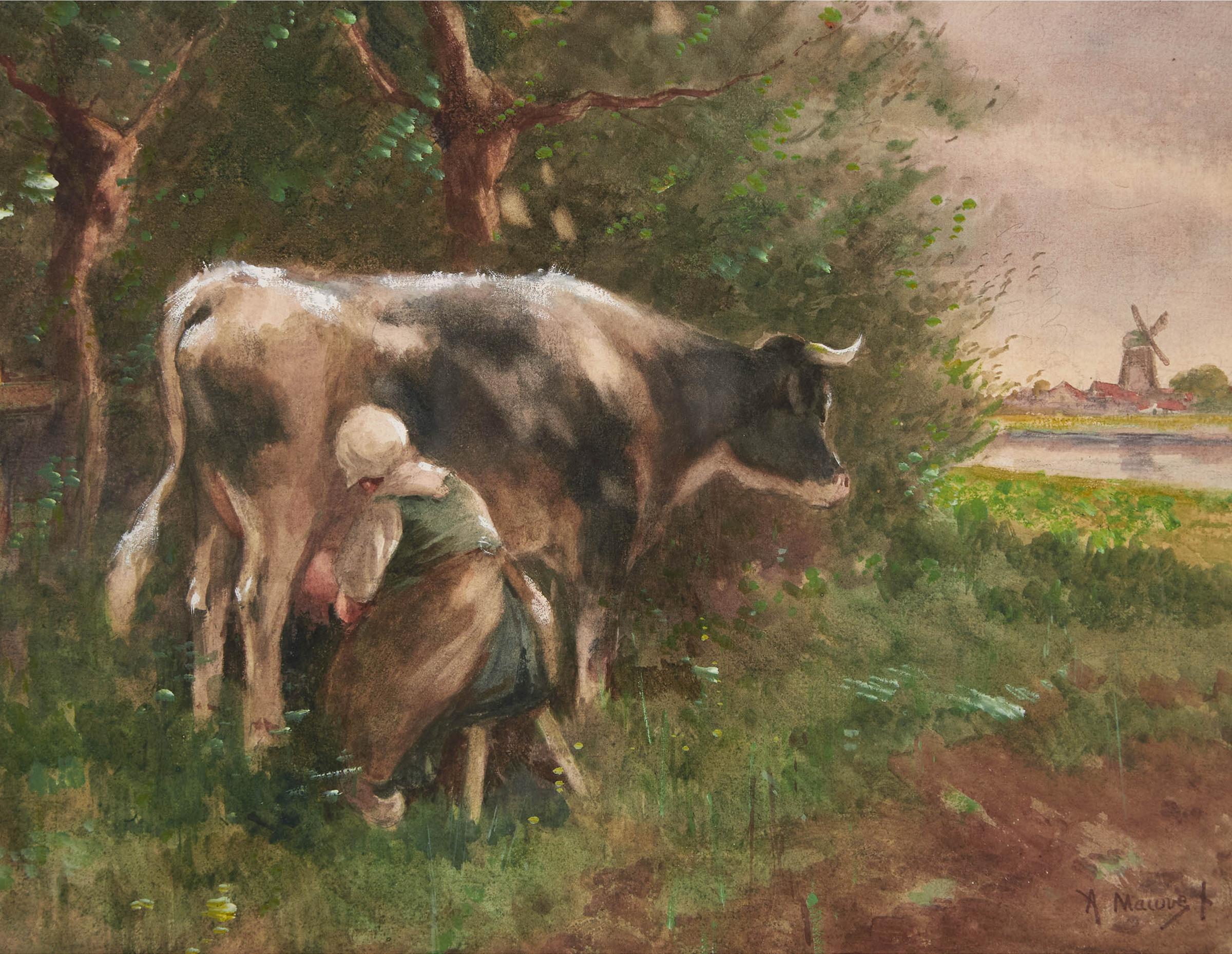 Anton Mauve (1838-1888) - Lady Milking A Cow