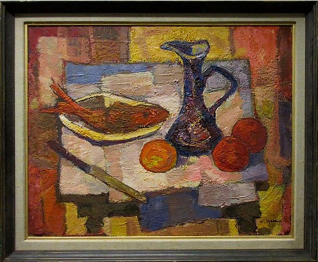 Wadie El Mahdy (1921-2001) - Still Life (Fish, Wine And Fruit)